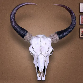 

Europe Vintage Cow Head Skull Natural Resin Animal Ornaments Desk Decor Goat Head Skull Showroom Office Home Decoration