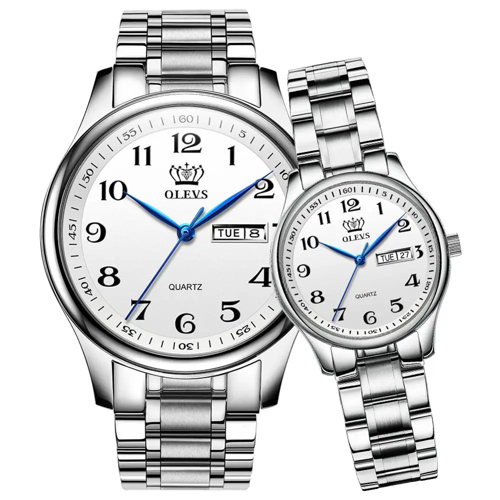 OLEVS-reloj de cuarzo para parejas, pulsera de acero inoxidable resistente al agua, para amantes