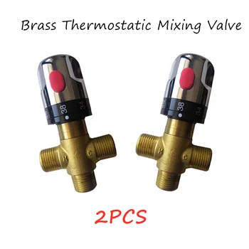 2PCS Brass Thermostatic Mixing Valve Silver Plating Bathroom Faucet Temperature Mixer Control Thermostatic Valve Home pipe thermostat faucet thermostatic mixing valve bathroom water temperature control faucet cartridges solar water heater therm