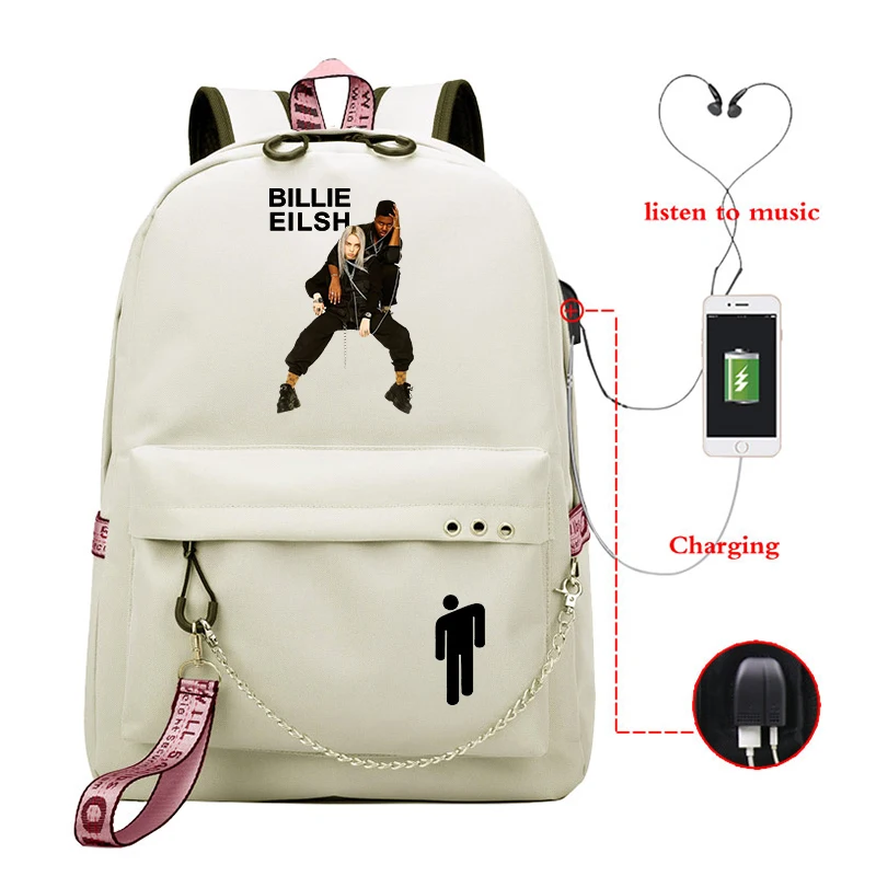 Mochila рюкзак женский Billie Eilish школьные сумки для девочек Usb зарядка Bookbag розовый рюкзак для ноутбука дорожная сумка Harajuku сумка