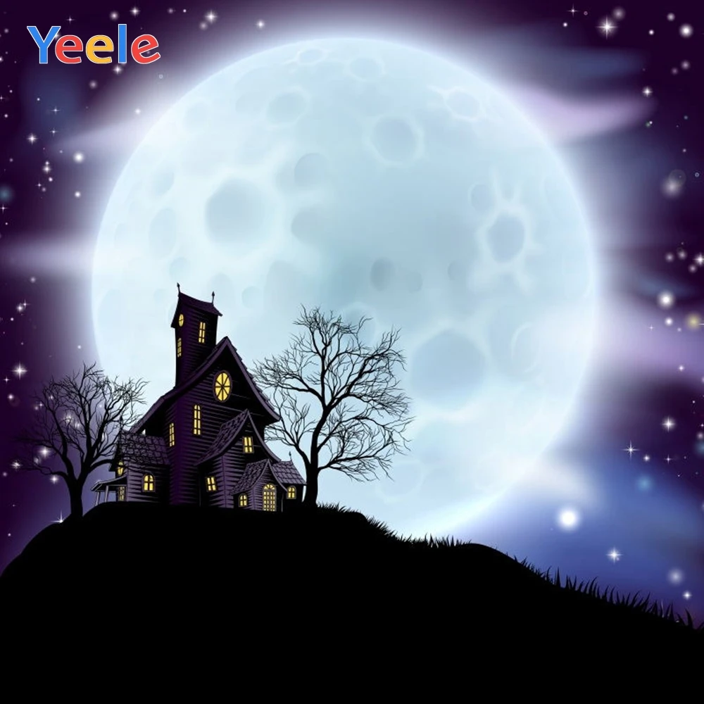 

Yeele Halloween Backdrop Castle Bat Tombstone Moon Night Trick Or Treat Customized Vinyl Photography Background For Photo Studio