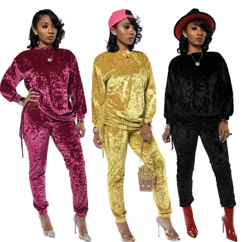 

2 TWO PIECE SET Velvet Top Pants Women Tracksuit Drawstring Sweat Suits Autumn Winter Warm Outfits Pullover Sweatsuits Outdoor