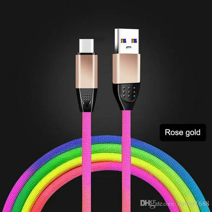 Colorful 1m/3ft USB cables Fast Charging 2A High Quality Rainbow Data Cable for Android Phone Type C S8 S9 S10 NOTE 8 NOTE 9