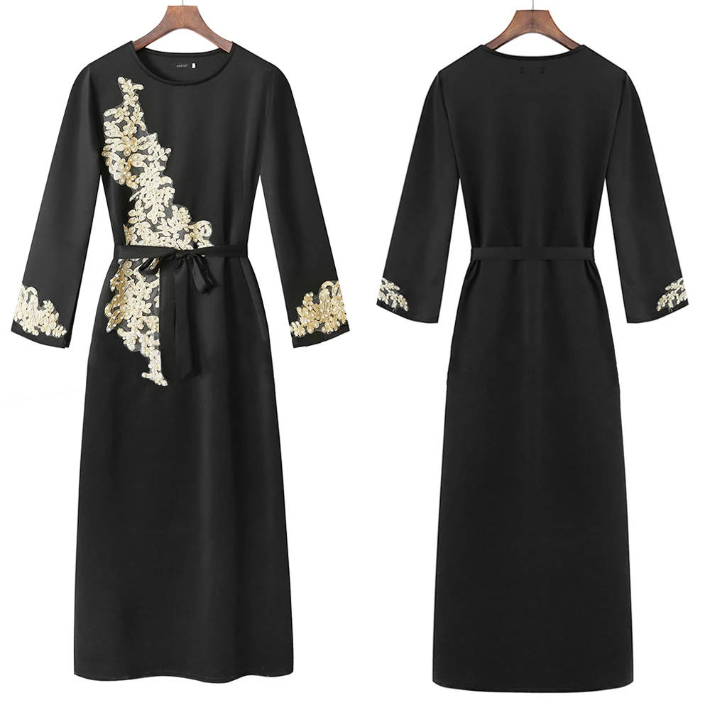 Абая(Бангладеш) Дубайский мусульманский abaya платье для женщин djelaba femme платье хиджаб вечерние платья Турецкая Марокканская кафтан - Цвет: Black