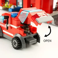 HUIQIBAO 756pcs Fire Station Model Building Blocks Truck Helicopter Firefighter Bricks City Educational Toys For Children Gift 2