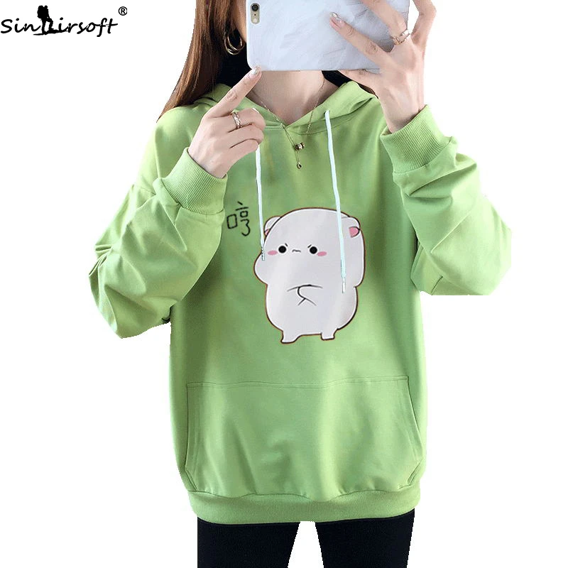 

2019 Autumn New Loose Soft Cute Cartoon Print Sweater Coat Female Fashion Trend Casual Wild Long-sleeved Hoodie Shirt Women