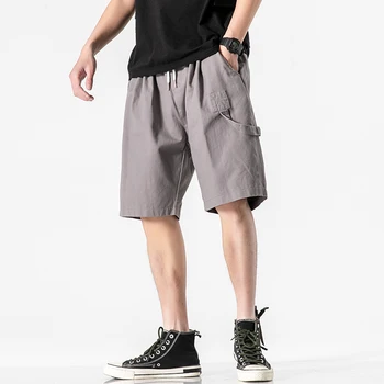 

2020 Streetwear Men's Shorts Soft Comfortable High quality cotton Solid Color Five-Point Pants Elastic Waist Straight Men Shorts