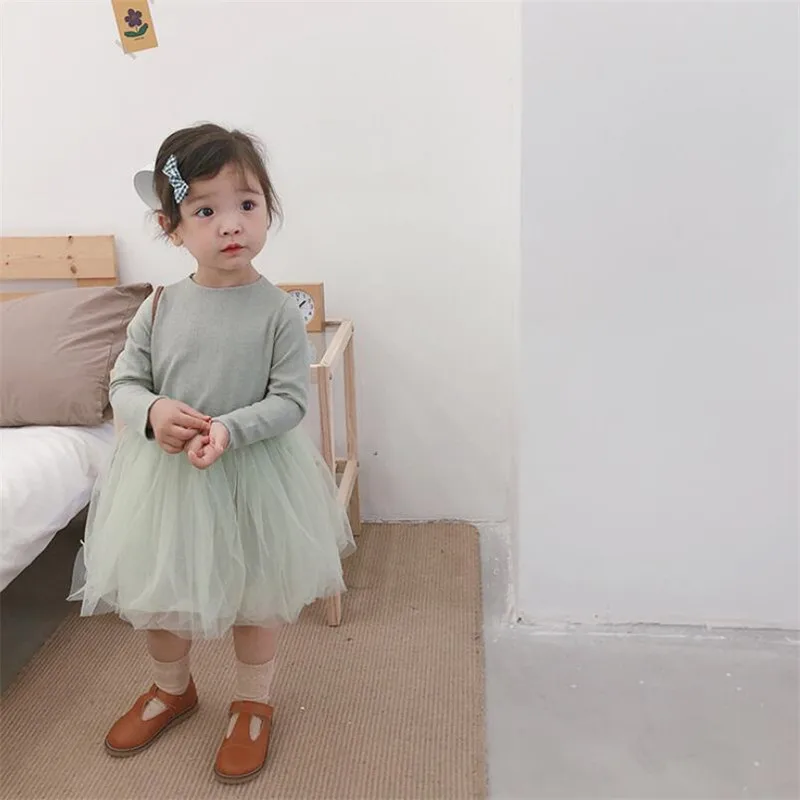Платье принцессы с юбкой-пачкой Детские праздничные платья Vestido для девочек Осенняя детская одежда с длинными рукавами для девочек от 1 до 8 лет - Цвет: Green
