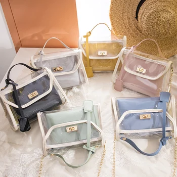 

Women Transparent PVC Shoulder Bag 2020 Small Jelly Bag PU Leather Clutch Totes Female Clear Crossbody Handbag Composite Set