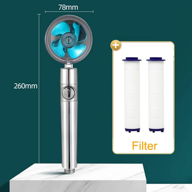 2021 Shower Head Water Saving Flow 360 Degrees Rotating With Small Fan ABS Rain High Pressure spray Nozzle Bathroom Accessories A Blue 2x Filter
