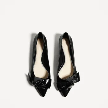 

Flat Shoes Black Tip Single Shoes Shallow Mouth Work Shoes Bow Big Flower