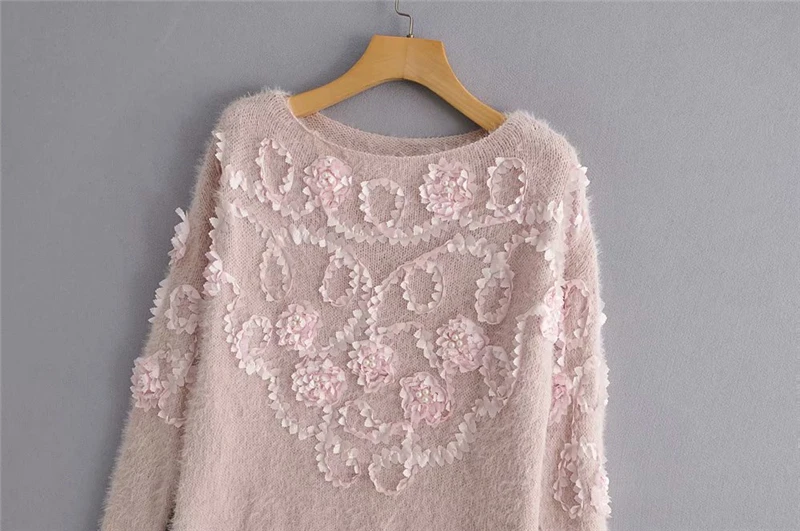 LUNDUNSHIJIA новые высококачественные трехмерные цветы лепестки бисера кашемир под норку свободный женский свитер свитера