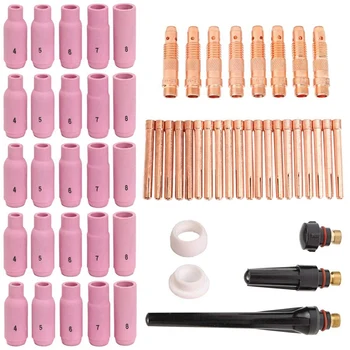 

THGS 58Pcs Tig Welding Torches Gas Lens Kit Collet Body Alumina Nozzle Consumables Kit Fit Wp-17/18/26 Series Tig Welding Torc
