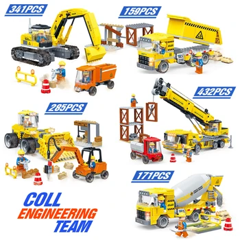 

2020 New Building Block Sets City Construction Engineering Excavator Crane Shovel Transport Mixer Truck Toys for Kids