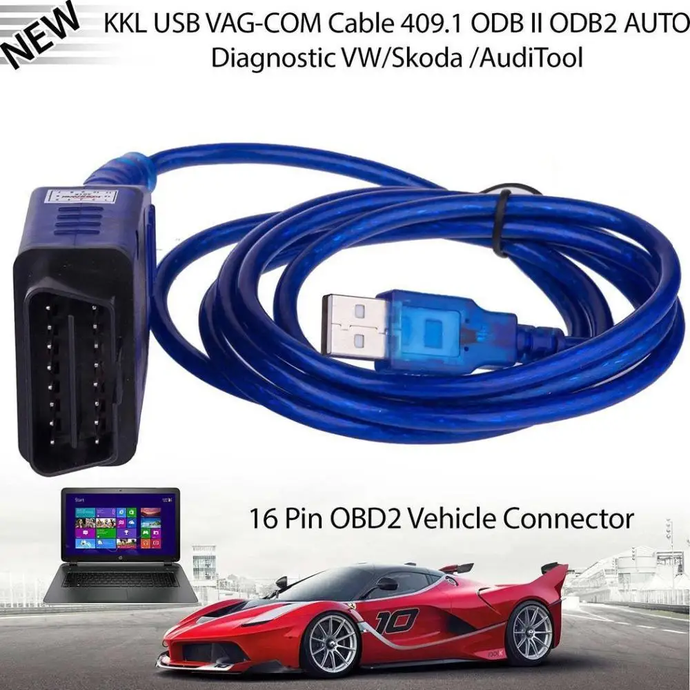 Новый Автомобильный USB Vag-Com интерфейсный кабель KKL VAG-COM 409,1 OBD2 II OBD диагностический сканер автоматический кабель Aux для V W Vag Com интерфейс