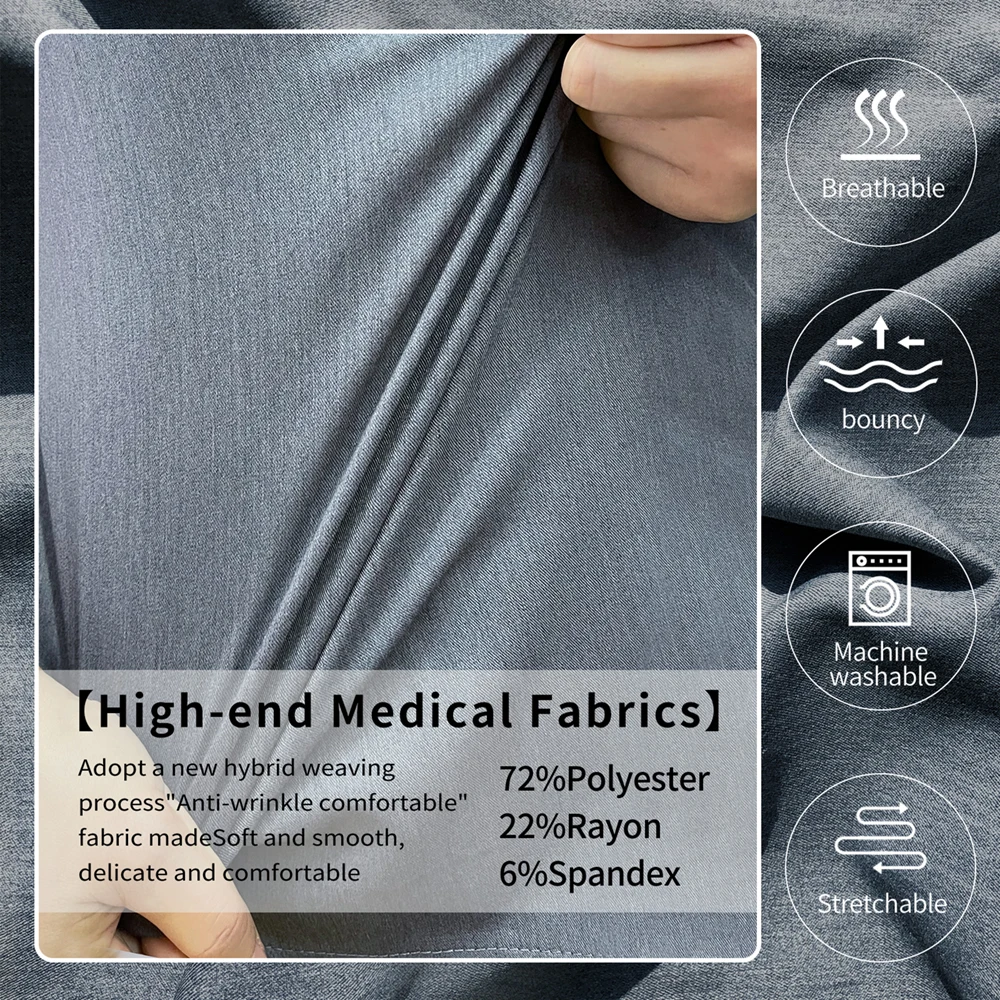High Quality Denim Gray Scrubs Suits Tooth Check Workwear Spa Uniforms Beautician Scrub Work Suit Scrubs Women Uniform