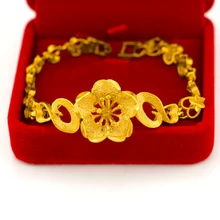 Браслет на запястье с желтым золотом, женский браслет, Модный цветочный узор, браслет на цепочке, подарок