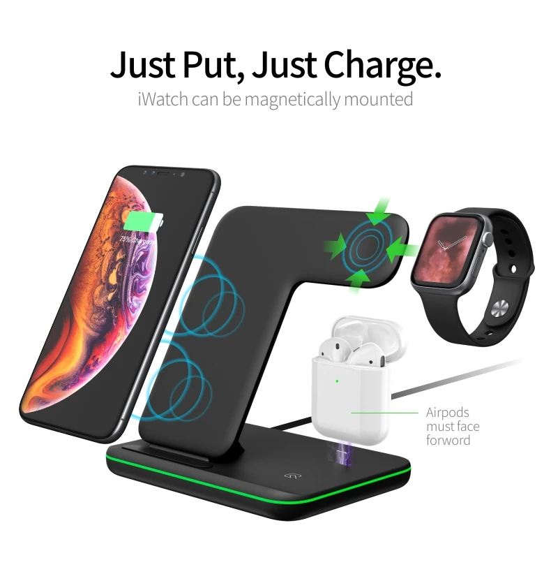 Precio bajo Cargador rápido Qi de 15W, soporte de cargador inalámbrico 3 en 1 para Iphone 12 11 X XS iWatch 1 2 3 4, estación de carga para auriculares TWS 9YaLQEyyB9R