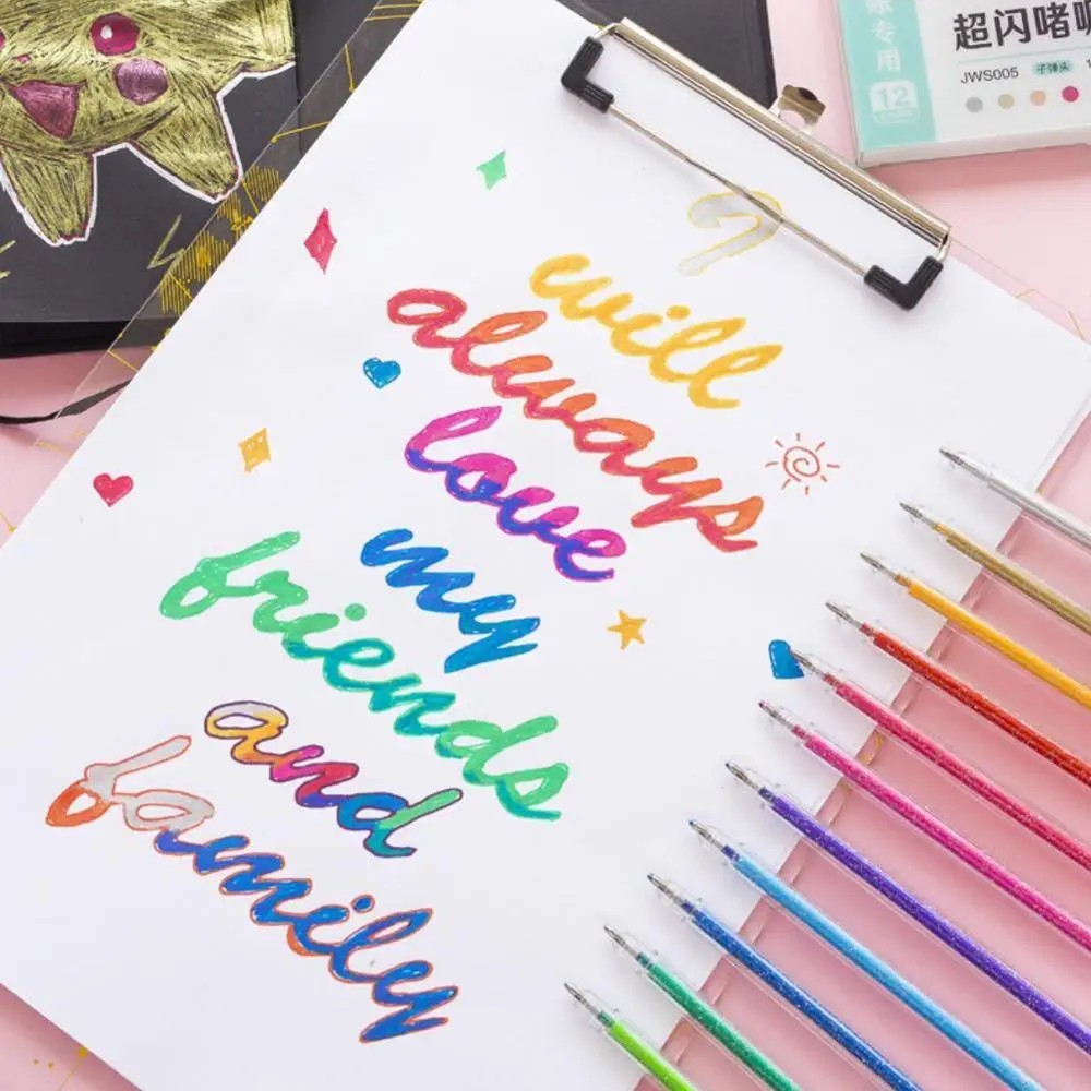 

12pcs Glitter Color Highlighter Marker Pen Ballpoint 1.0mm Metallic Colors Drawing Painting Album Design Art School