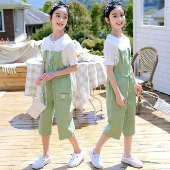 

2020 Summer 2PCS Toddler Kids Baby Girl Fashion Clothes Sets Short Sleeve Tops+Pants Overall Outfits Sweet Girl Casual Suit W314