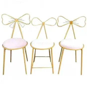 

Modern minimalist bedroom backrest wrought iron makeup chair Nordic bow net red girl dresser stool