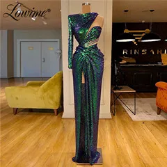 style 5 Дешевое платье для вечеринки один продавец зеленого цвета на одно плечо платье для выпускного с пайетками длинное с высоким Разделение сбоку Саудовская Арабский вечер платья Vestidos - Цвет: style 5