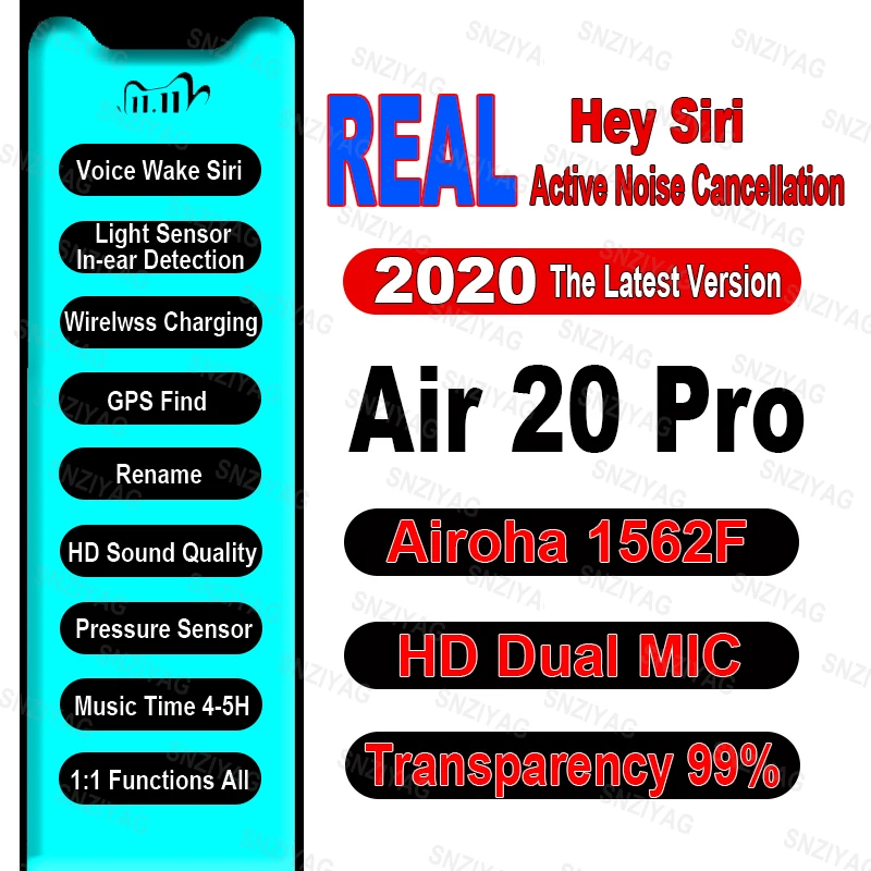 Air20 Pro ANC TWS 1562F Sensor Wireless Earphone Bluetooth 5.0 Earphone Ultra bass Earphone PK Air12 Plus i900000 Pro Max