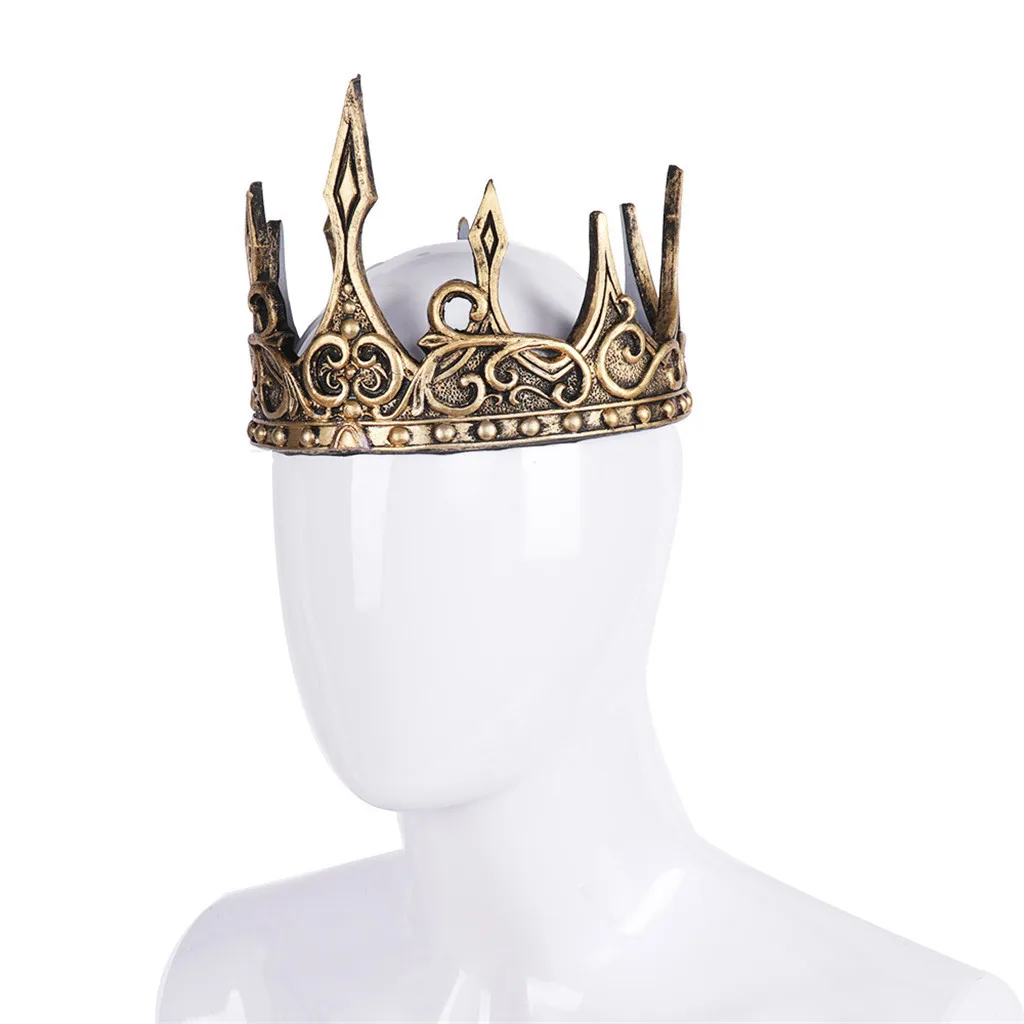Halloween King Crown Unisex Full Circle Crown Imperial Costume Cosplay Hair Accessory Gold King Party hair accessories