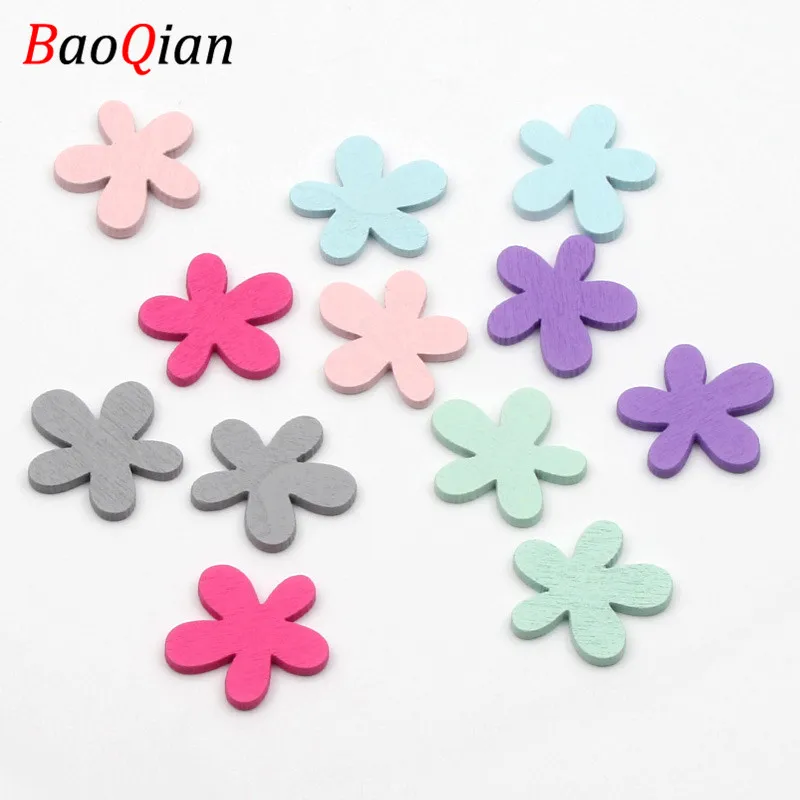

20PCS Candy Color Flower Wood Piece DIY Summer Color Baby Toy Holiday Gift Hairpin Jewelry Accessories 26mm