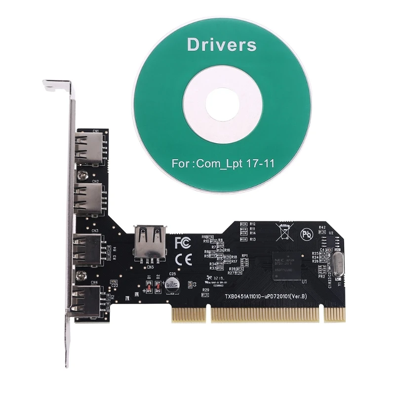 

5 Port USB2.0 PCI Hub Controller Expansion Card 480Mbps Desktop Converter Driver