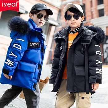 

IYEAL -30 Russian Boys Winter Jacket Down Kid Teenager Outerwear Waterproof Coat Parka Children Real Fur Clothing Snowsuit