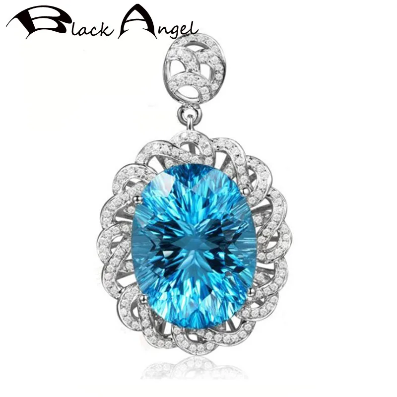 

BLACK ANGEL Luxury Sapphire Pendants For Women 925 Sterling Silver Blue CZ Gemstone DIY Fashion Jewelry Without Chain