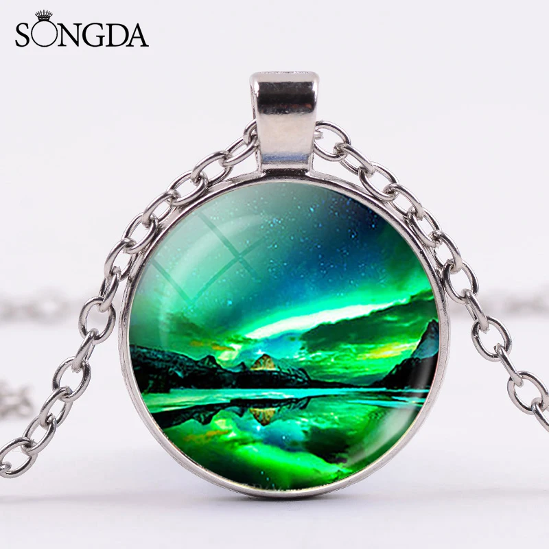 Чудесное зеленое ожерелье Аврора борелиса искусство картина стекло кабошон