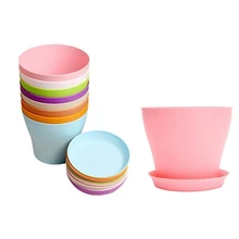 1 шт. пластиковые горшки для растений с поддоном, круглые розовые, верхний калибр, 14 см/5,51 дюйма и 8 шт. 4 дюйма красочные горшки для растений с подносами