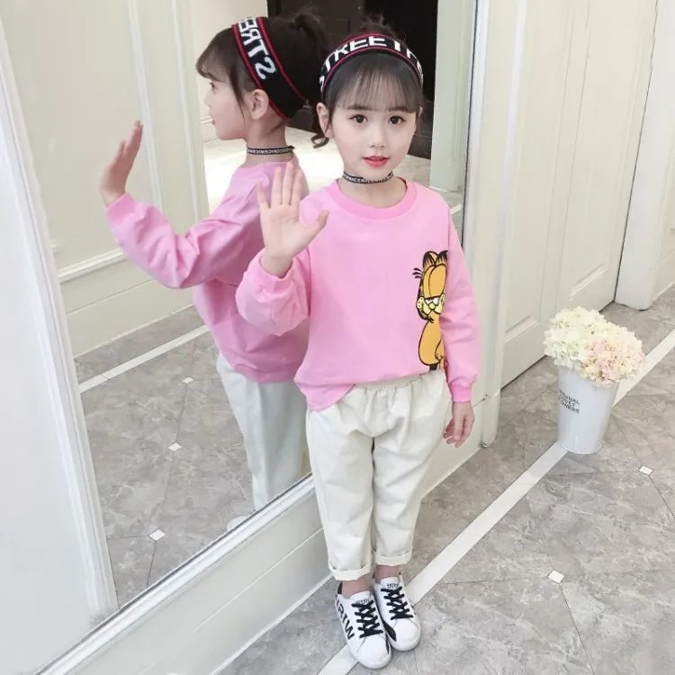 

Girls Autumn Leisure Suit 2019 Korean-style Big Boy Yellow Cat Western Style Two-Piece Set GIRL'S Western Style Autumn Clothing