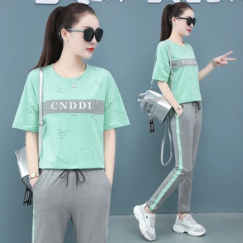 

Make large size ladies leisure sports suits the new show thin cultivate one's morality fashion trendy summer two-piece outfit
