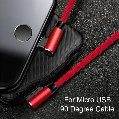 USB Cable 2.4A Fast Charger USB Cord 90 Degree Elbow Nylon Braided Data Cable for Samsung Sony Xiaomi Huawei Android Phone