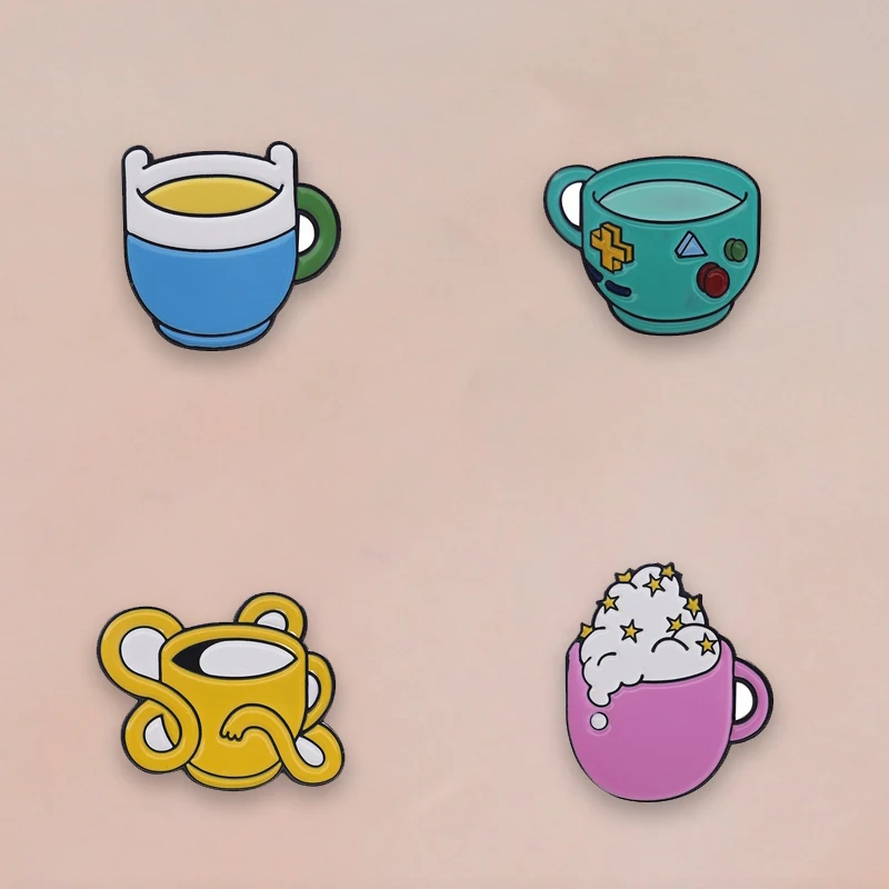 4 шт./компл. эмалированные броши в виде чашки синие зеленые желтые фиолетовые