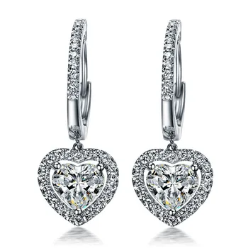 

TE210 Luxury 1.5 Carats SONA Synthetic Gem Halo Studded Wedding Earrings, Promise Propose Earring,heart-shaped Earrings