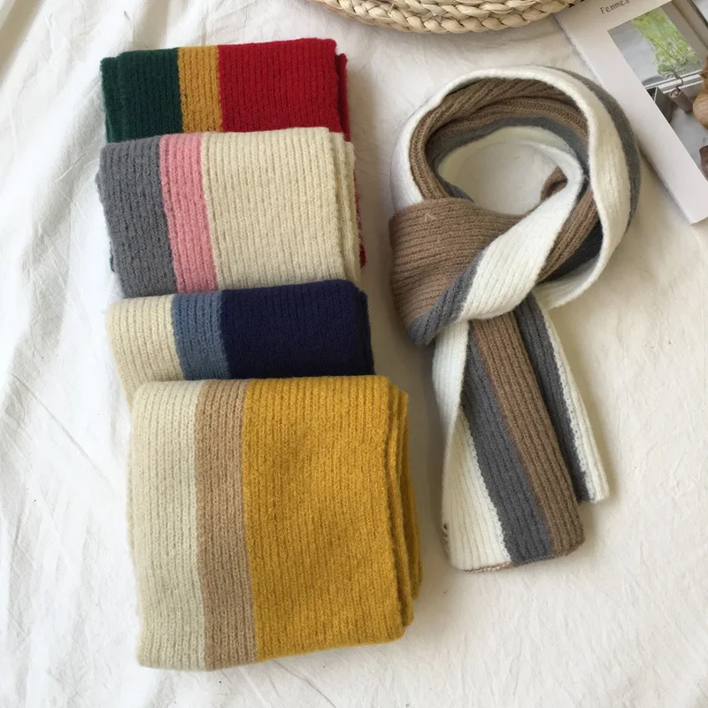 autumn and winter new children's scarf vertical strip color knitted long scarf baby warm scarf