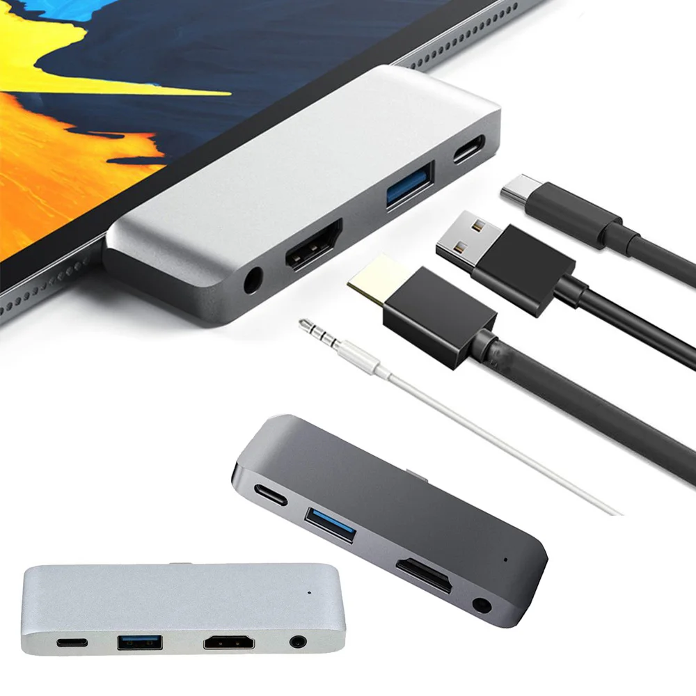 4 в 1 Тип C к USB-C 4K HDMI USB 3,0 3,5 мм аудио концентратор адаптер для iPad Pro абсолютно и высокое качество