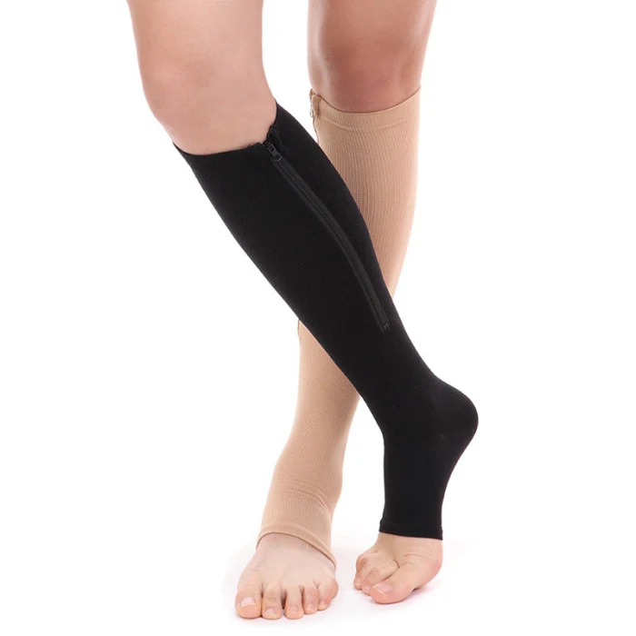 Open Toe Gel Support Stockings Compression Knee High Socks with Side Zipper NGD88