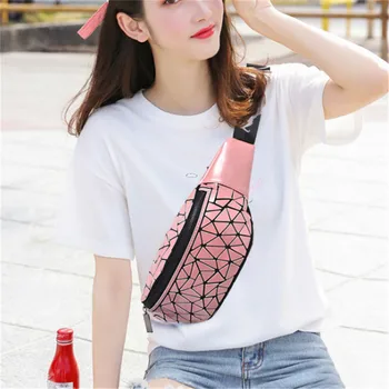 

Fashion Women Waist Bags Geometric Waist Pack Belt Bag Lady Pu Leather Large Capacity Travel Sports Outdoor Adjustable Bum Bags