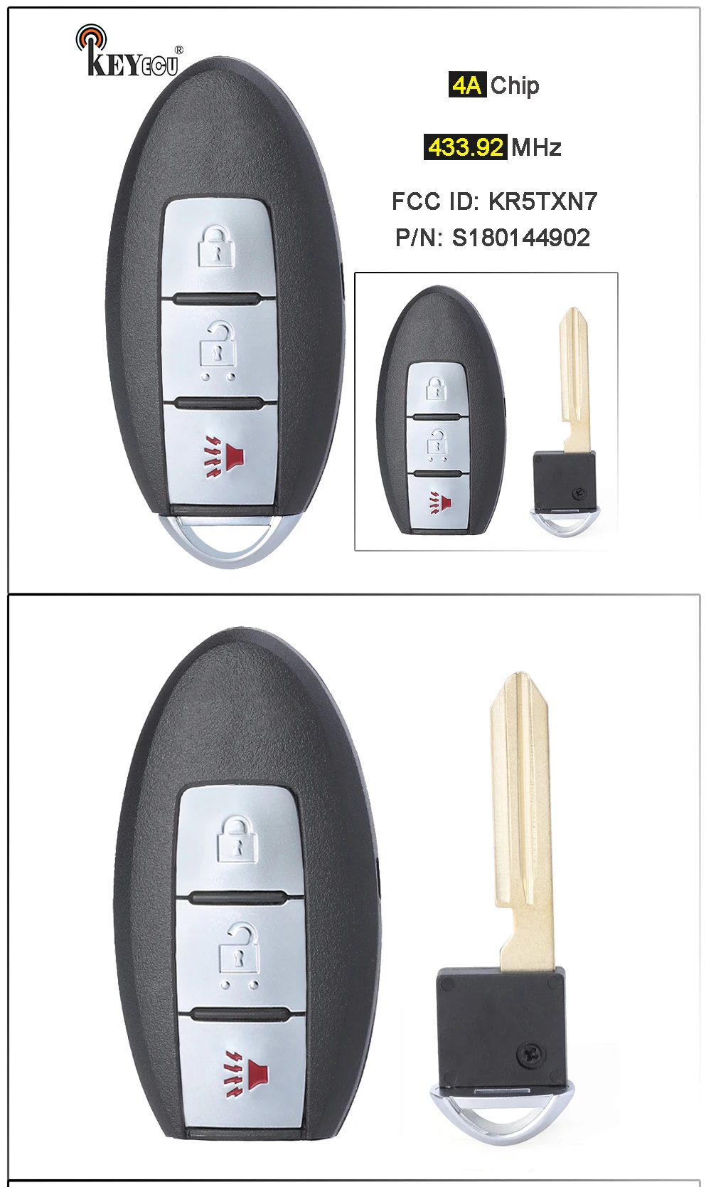 Keyforkess 433.92MHz 4A Chip ID FCC: KR5TXN7 P/N: S180144902 portachiavi remoto intelligente per Nissan Pathfinder Murano Titan 2019 2020 2021 - H5d9d6996e5c3443eaa994cdb101fc8418