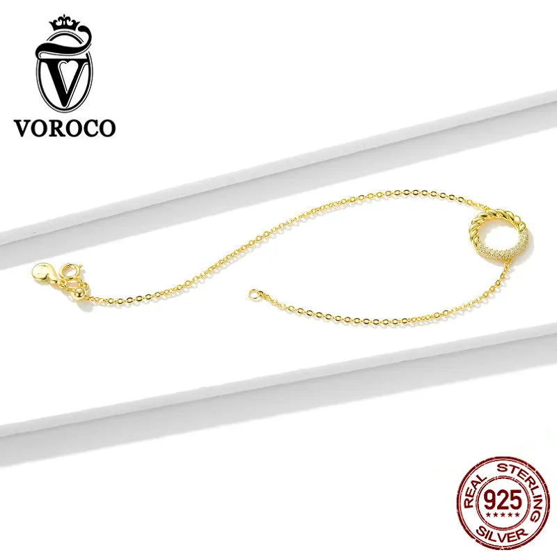 Voroco настоящий 925 пробы серебряный комплект ювелирных изделий золотой круглый набор серьги и браслет и ожерелье для женщин хорошее ювелирное изделие ZBS164