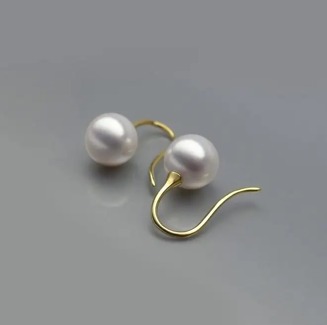 8-8.5MM AAA White Genuine Akoya Pearl Drop Earrings 18K Yellow and White Gold