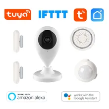 720P Tuya умный дом двухстороннее аудио WiFi камера датчик двери PIR датчик сирена видео сигнализация комплект поддержка Alexa Google Home IFTTT