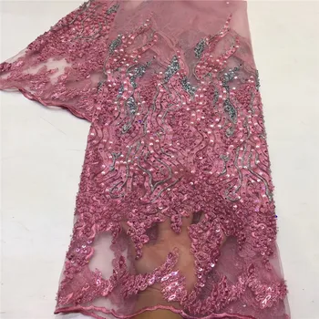

2019 High Quality African Lace Fabric French Net Embroidery Lace Sequins Tulle Laces Fabrics For Nigerian Party Dresses zx66-554