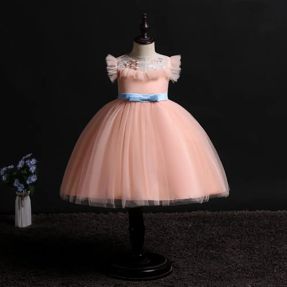 Платье для девочек; платье принцессы; модное кружевное платье; пышная газовая юбка для сцены; Детский костюм с цветочным узором для девочек на свадьбу, для детского сада