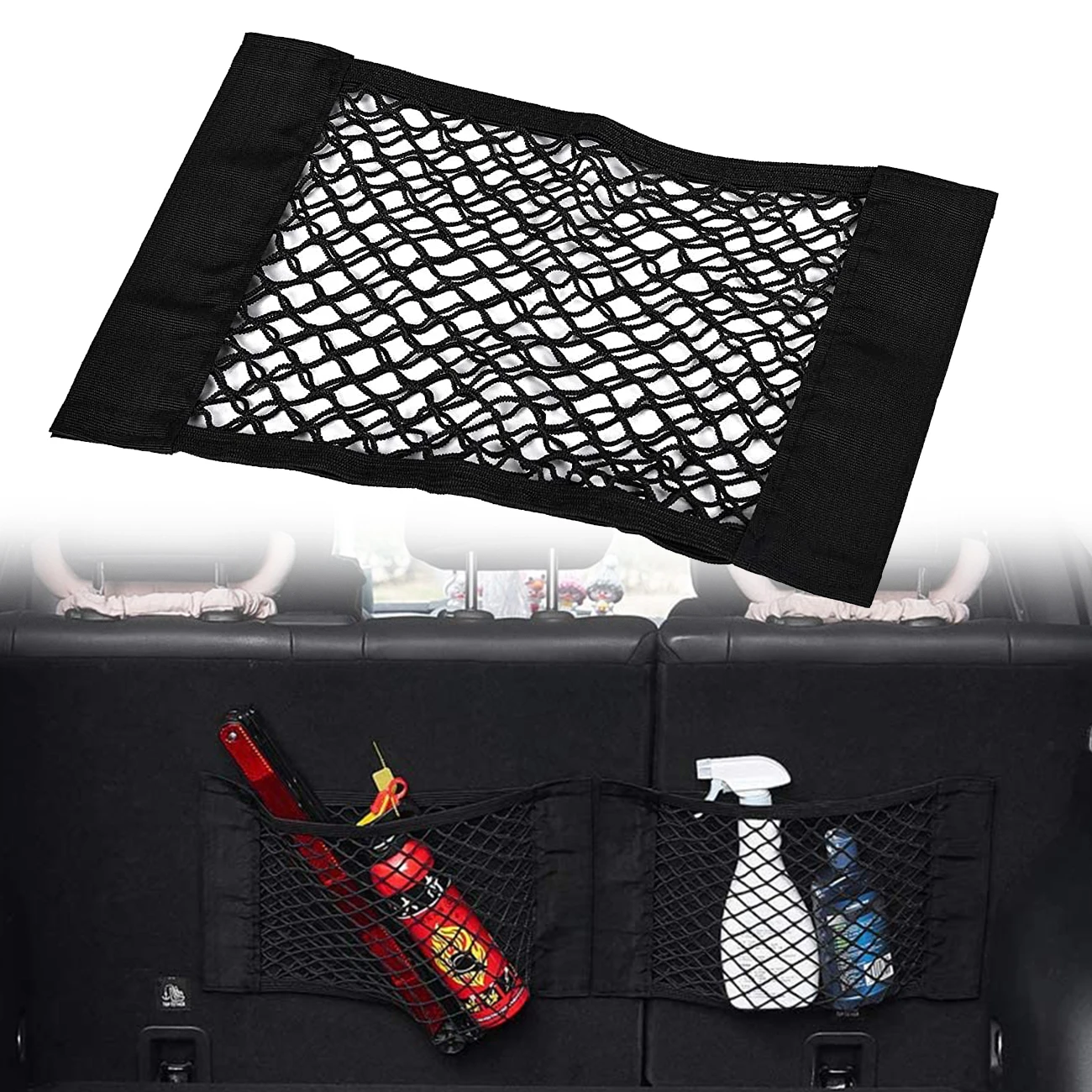 

Car Trunk Storage Bag Mesh Net Pouch Auto Rear Trunk Seatback Organizer Storage Elastic String Velcro Luggage Holder Pocket